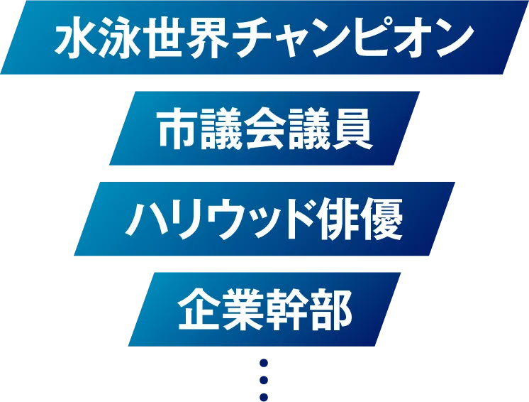 「水泳世界チャンピオン」「市議会議員」「ハリウッド俳優」「企業幹部」…